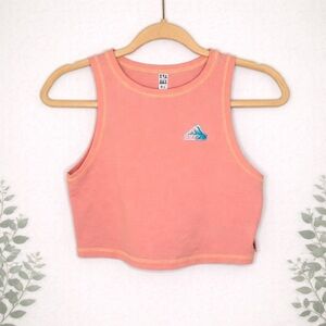 Adidas Pink Cropped Tank Top Logo Athletic Athleisure Women’s Small